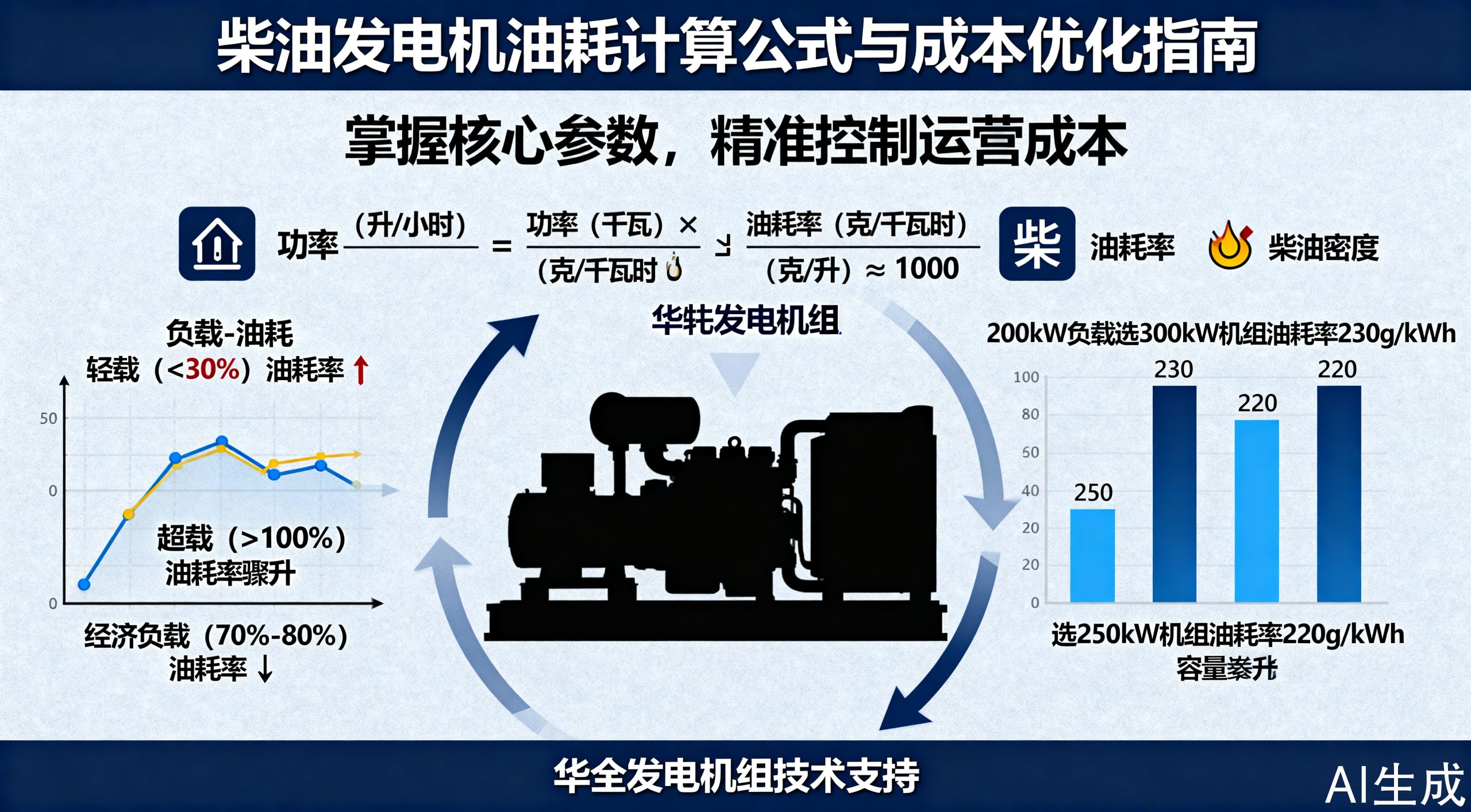 柴油发电机油耗计算公式与节油技巧