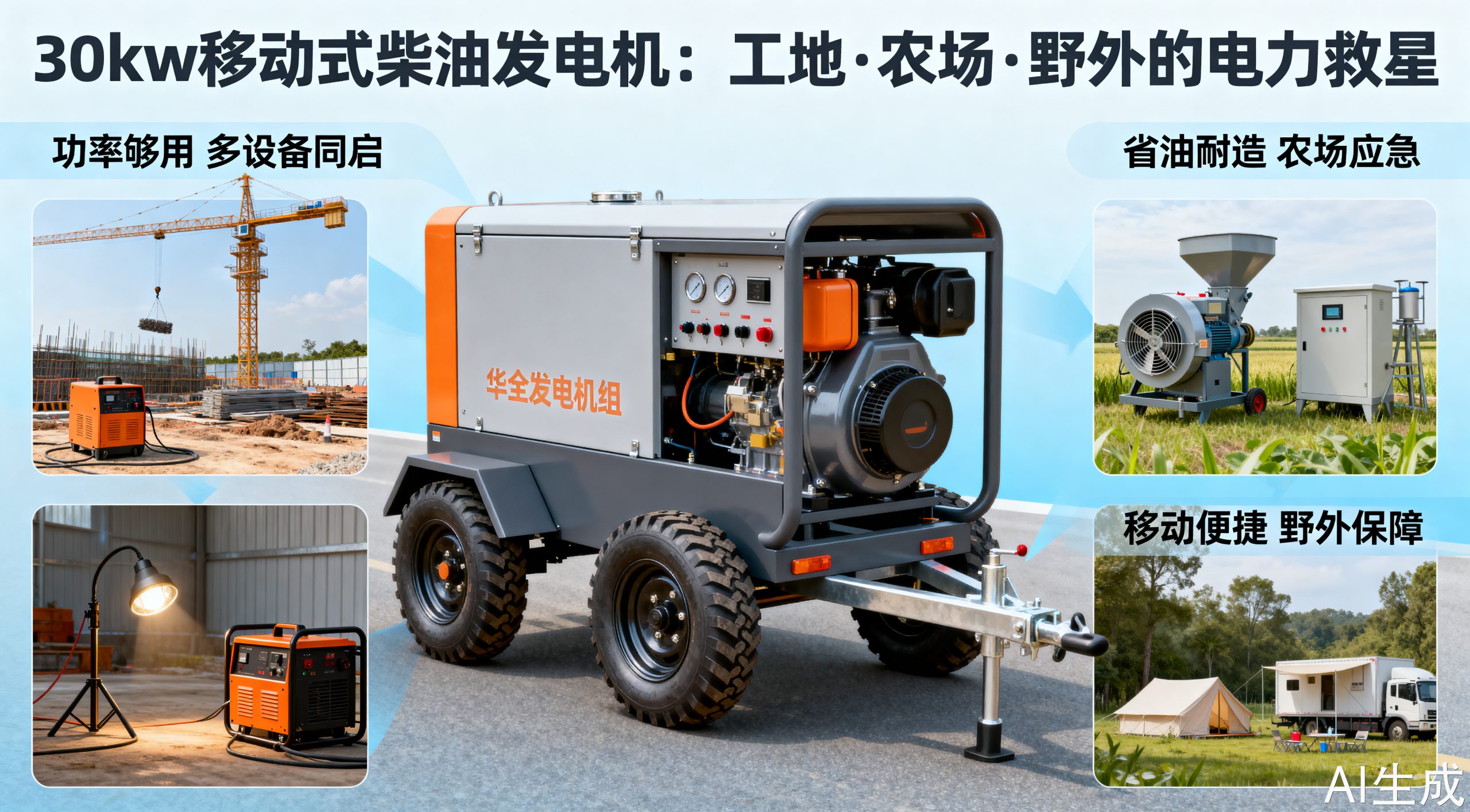 30kw移动式柴油发电机，你的工地好搭档